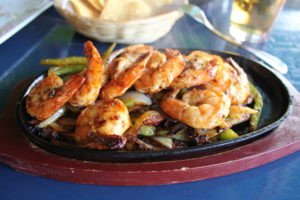 Shrimp Fajita, with all the fixings-beans, guacamole, pico de galo, 