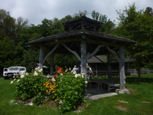 A crafted wood cut gazebo by the Architect who did the New York natural wood work in Central Park.