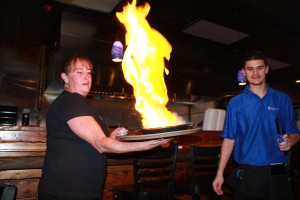 Flaming brandy on cheese! Delicious once the fire was out! Loved this appetizer!