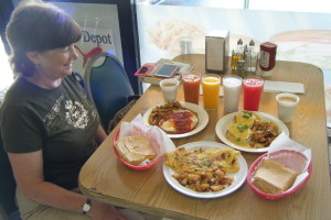 Barb and I enjoying a great Cuban Breakfast! Exotic juices and Cuban  egg dishes!