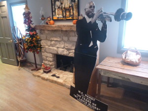 W.C. Handy stand-up poster next to his fireplace!