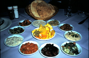 A variety of Middle Eastern vegetarian specialty dishes. Had to go to Israel to try these! The chef was Lebanese the Waiter was Jordanian, and the food was unreal goo!