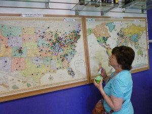The pins in the maps represent visitors from the US and the world that have visited the ice cream shop and Laishley Park!